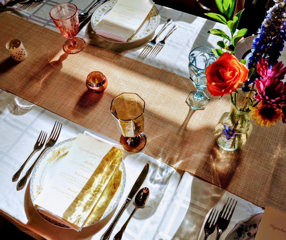 A breakfast table set in the Cedar Crest Inn dining room