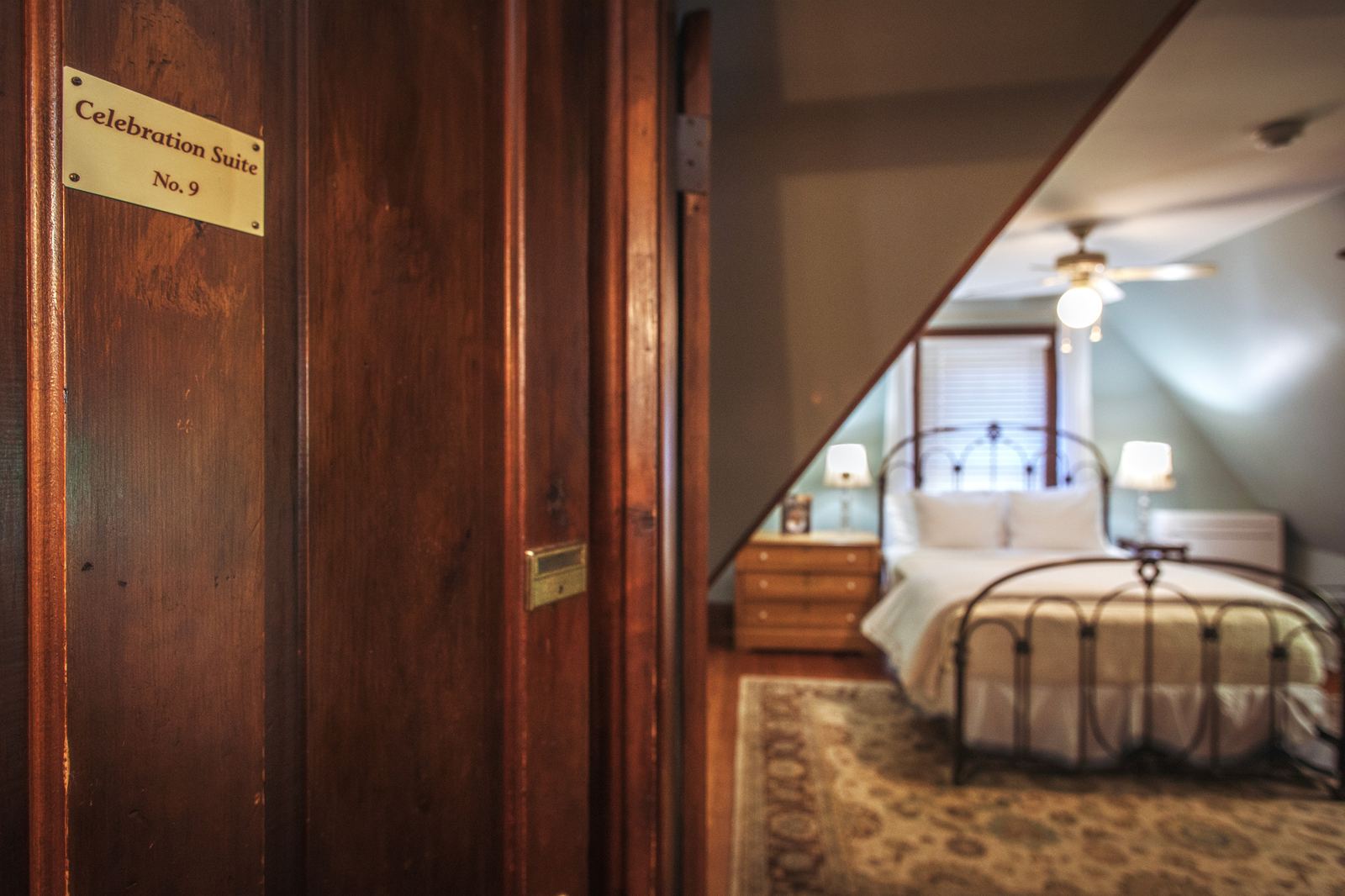 The doorway of the Celebration Suite, No. 9, on the third floor of Cedar Crest Inn
